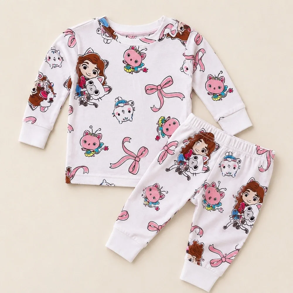 DreamWorks Gabbys Dollhouse Baby Girls 2PC‎ Pajama Set White Pink 12M NWT